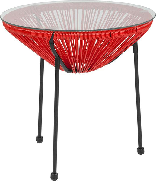 Flash Furniture Valencia Oval Comfort Series Take Ten Red Rattan Table with Glass Top - TLH-094T-RED-GG