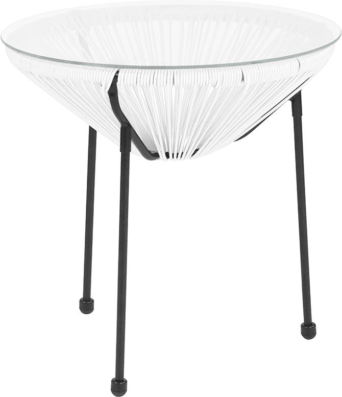 Flash Furniture Valencia Oval Comfort Series Take Ten White Rattan Table with Glass Top - TLH-094T-WHITE-GG