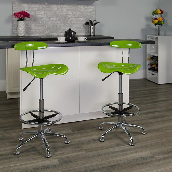 Flash Furniture Vibrant Apple Green and Chrome Drafting Stool with Tractor Seat - LF-215-APPLEGREEN-GG