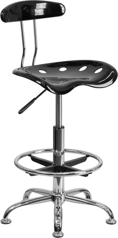 Flash Furniture Vibrant Black and Chrome Drafting Stool with Tractor Seat - LF-215-BLK-GG