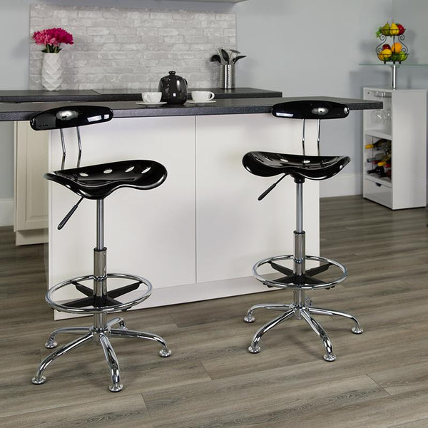 Flash Furniture Vibrant Black and Chrome Drafting Stool with Tractor Seat - LF-215-BLK-GG