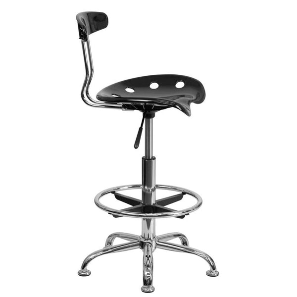 Flash Furniture Vibrant Black and Chrome Drafting Stool with Tractor Seat - LF-215-BLK-GG