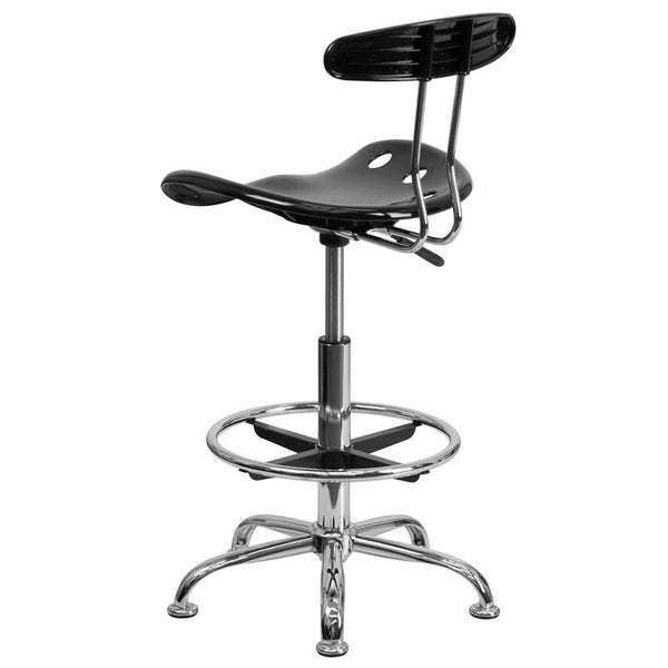 Flash Furniture Vibrant Black and Chrome Drafting Stool with Tractor Seat - LF-215-BLK-GG