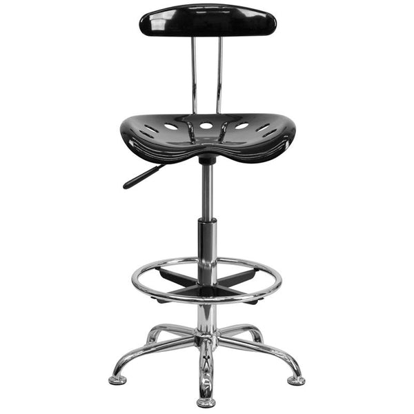 Flash Furniture Vibrant Black and Chrome Drafting Stool with Tractor Seat - LF-215-BLK-GG