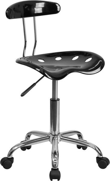 Flash Furniture Vibrant Black and Chrome Swivel Task Chair with Tractor Seat - LF-214-BLK-GG