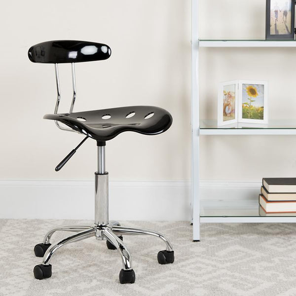 Flash Furniture Vibrant Black and Chrome Swivel Task Chair with Tractor Seat - LF-214-BLK-GG