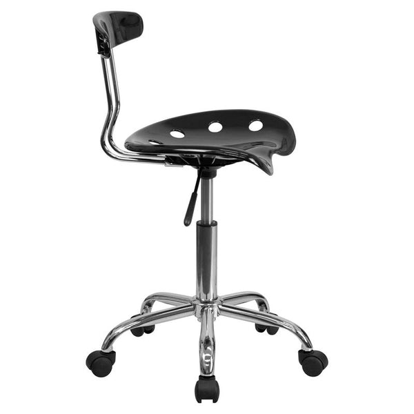 Flash Furniture Vibrant Black and Chrome Swivel Task Chair with Tractor Seat - LF-214-BLK-GG