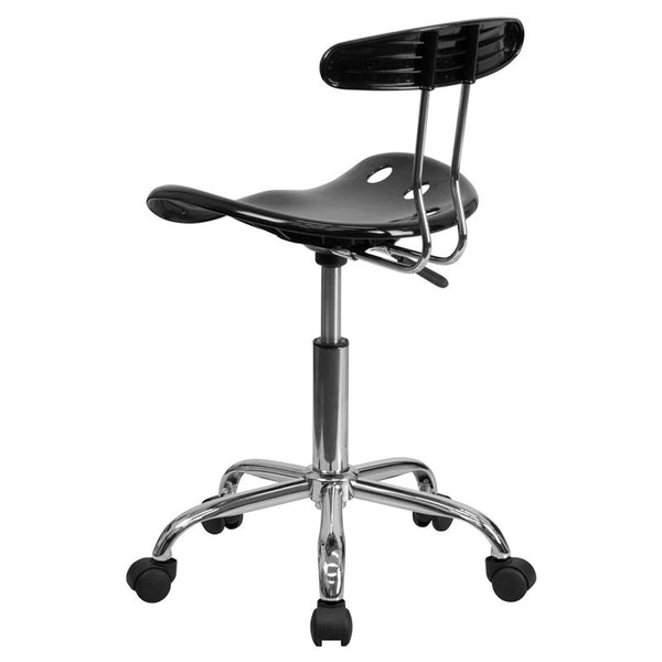 Flash Furniture Vibrant Black and Chrome Swivel Task Chair with Tractor Seat - LF-214-BLK-GG