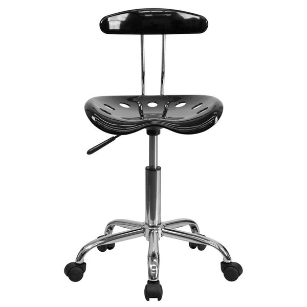 Flash Furniture Vibrant Black and Chrome Swivel Task Chair with Tractor Seat - LF-214-BLK-GG