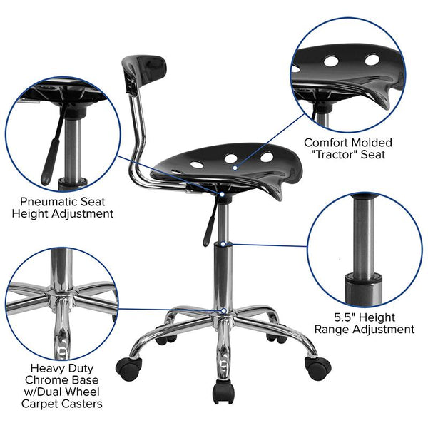 Flash Furniture Vibrant Black and Chrome Swivel Task Chair with Tractor Seat - LF-214-BLK-GG