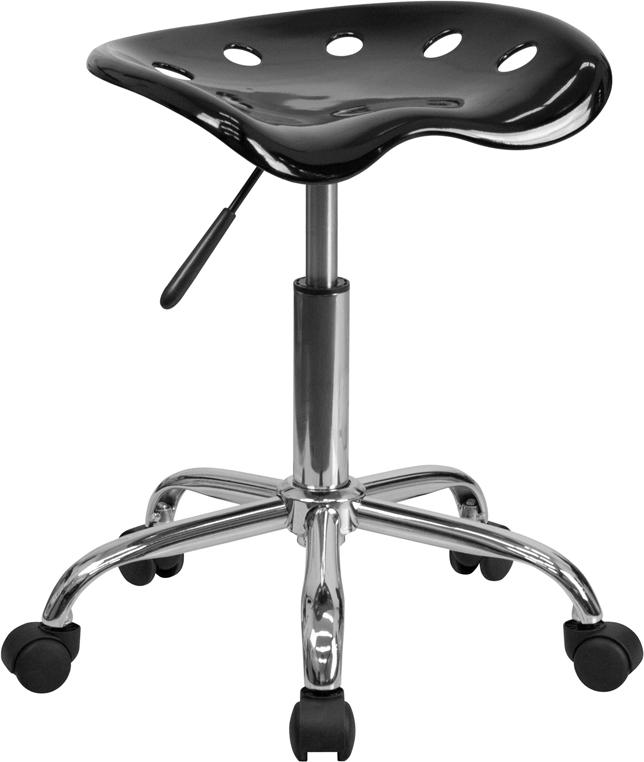 Flash Furniture Vibrant Black Tractor Seat and Chrome Stool - LF-214A-BLACK-GG