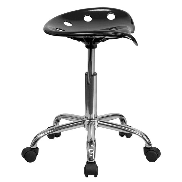 Flash Furniture Vibrant Black Tractor Seat and Chrome Stool - LF-214A-BLACK-GG