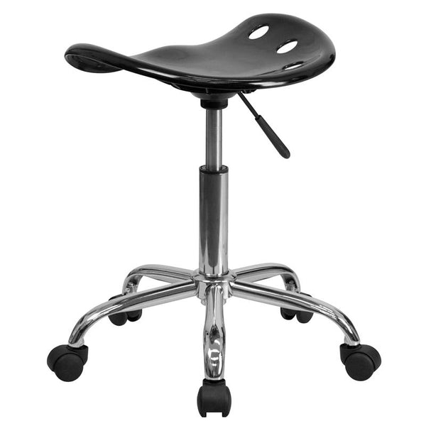 Flash Furniture Vibrant Black Tractor Seat and Chrome Stool - LF-214A-BLACK-GG