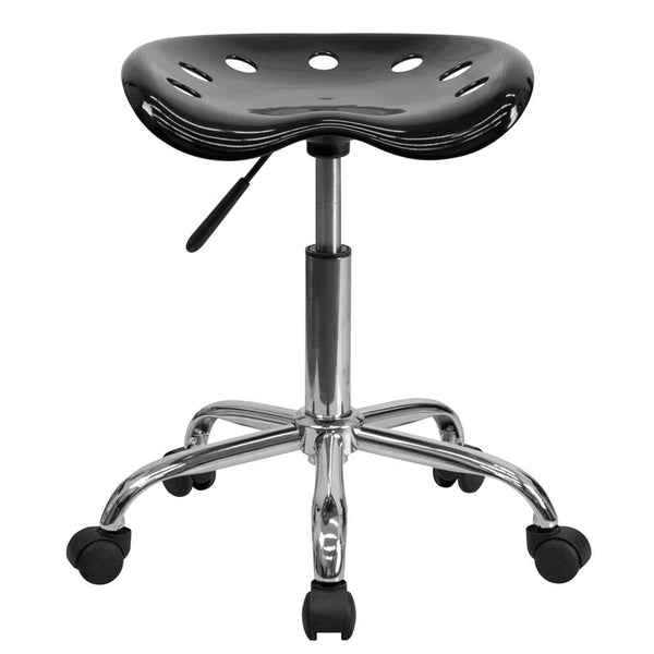 Flash Furniture Vibrant Black Tractor Seat and Chrome Stool - LF-214A-BLACK-GG