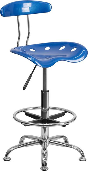 Flash Furniture Vibrant Bright Blue and Chrome Drafting Stool with Tractor Seat - LF-215-BRIGHTBLUE-GG