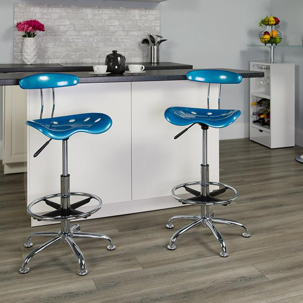 Flash Furniture Vibrant Bright Blue and Chrome Drafting Stool with Tractor Seat - LF-215-BRIGHTBLUE-GG