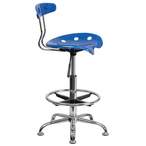 Flash Furniture Vibrant Bright Blue and Chrome Drafting Stool with Tractor Seat - LF-215-BRIGHTBLUE-GG