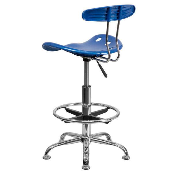 Flash Furniture Vibrant Bright Blue and Chrome Drafting Stool with Tractor Seat - LF-215-BRIGHTBLUE-GG