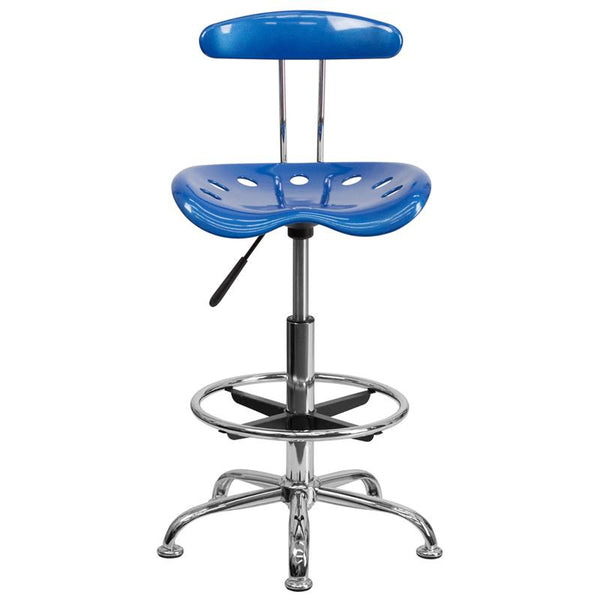 Flash Furniture Vibrant Bright Blue and Chrome Drafting Stool with Tractor Seat - LF-215-BRIGHTBLUE-GG