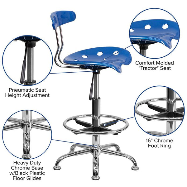 Flash Furniture Vibrant Bright Blue and Chrome Drafting Stool with Tractor Seat - LF-215-BRIGHTBLUE-GG