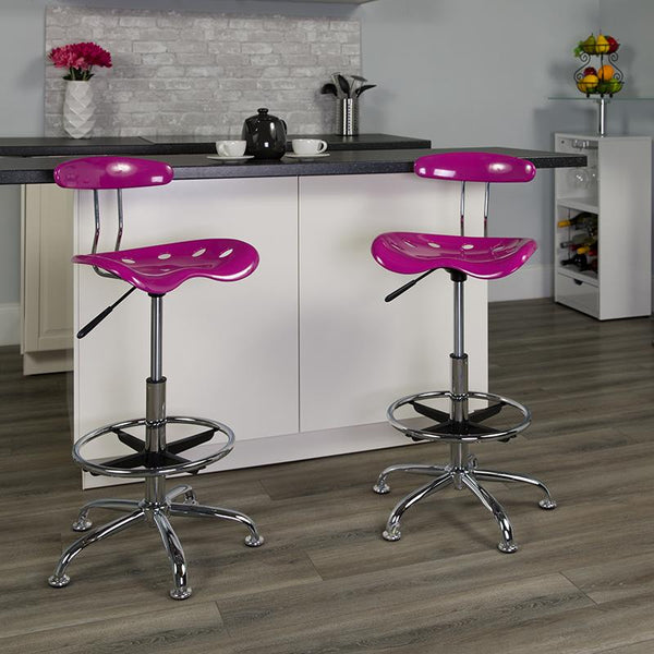 Flash Furniture Vibrant Candy Heart and Chrome Drafting Stool with Tractor Seat - LF-215-CANDYHEART-GG