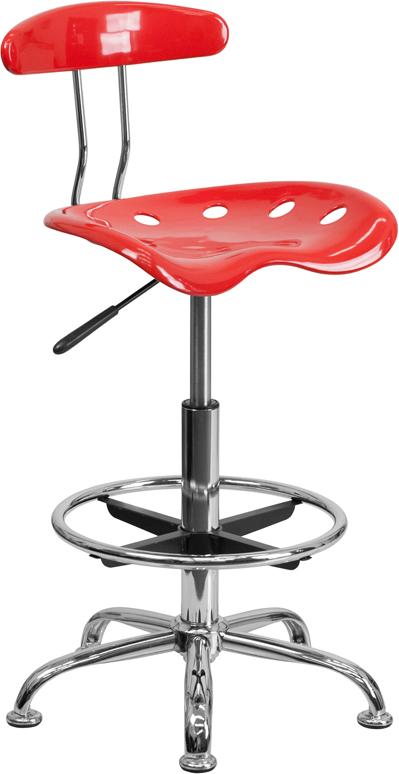 Flash Furniture Vibrant Cherry Tomato and Chrome Drafting Stool with Tractor Seat - LF-215-CHERRYTOMATO-GG