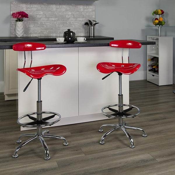 Flash Furniture Vibrant Cherry Tomato and Chrome Drafting Stool with Tractor Seat - LF-215-CHERRYTOMATO-GG