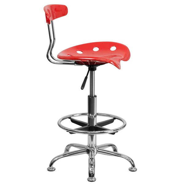 Flash Furniture Vibrant Cherry Tomato and Chrome Drafting Stool with Tractor Seat - LF-215-CHERRYTOMATO-GG