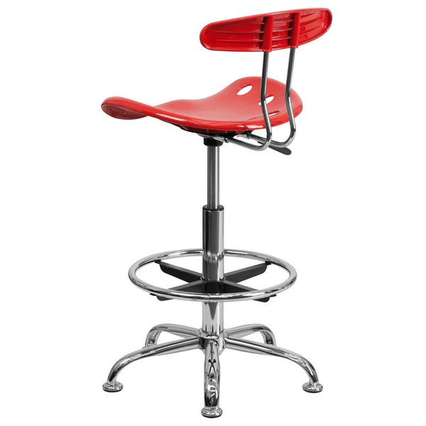 Flash Furniture Vibrant Cherry Tomato and Chrome Drafting Stool with Tractor Seat - LF-215-CHERRYTOMATO-GG