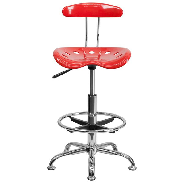 Flash Furniture Vibrant Cherry Tomato and Chrome Drafting Stool with Tractor Seat - LF-215-CHERRYTOMATO-GG