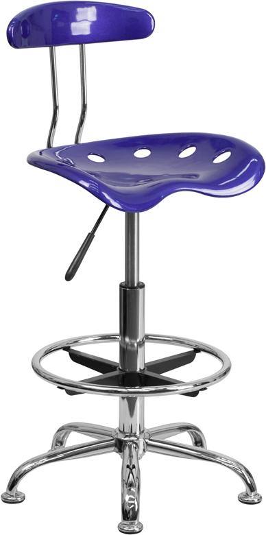 Flash Furniture Vibrant Deep Blue and Chrome Drafting Stool with Tractor Seat - LF-215-DEEPBLUE-GG