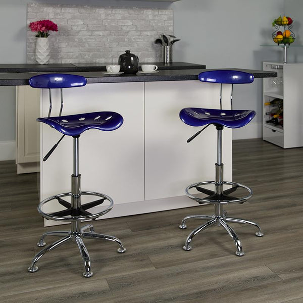 Flash Furniture Vibrant Deep Blue and Chrome Drafting Stool with Tractor Seat - LF-215-DEEPBLUE-GG