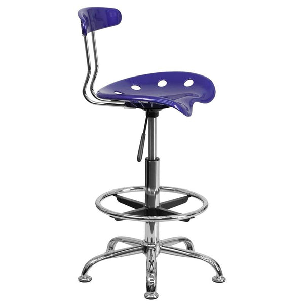 Flash Furniture Vibrant Deep Blue and Chrome Drafting Stool with Tractor Seat - LF-215-DEEPBLUE-GG