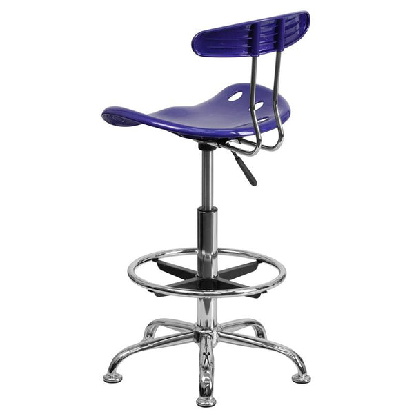 Flash Furniture Vibrant Deep Blue and Chrome Drafting Stool with Tractor Seat - LF-215-DEEPBLUE-GG