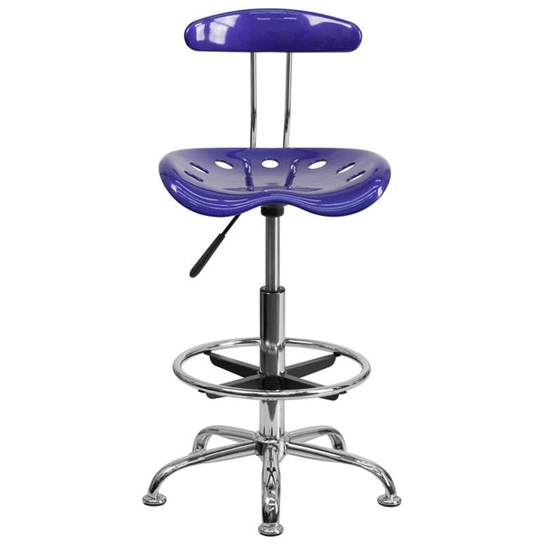 Flash Furniture Vibrant Deep Blue and Chrome Drafting Stool with Tractor Seat - LF-215-DEEPBLUE-GG