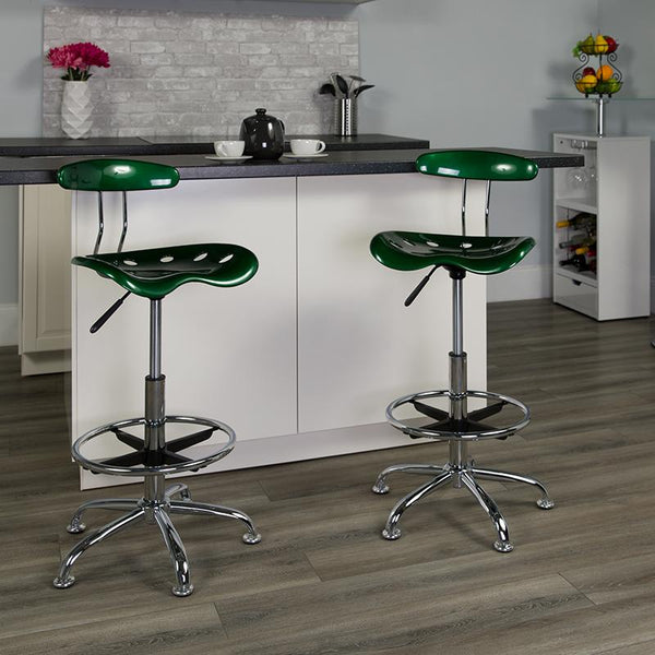 Flash Furniture Vibrant Green and Chrome Drafting Stool with Tractor Seat - LF-215-GREEN-GG