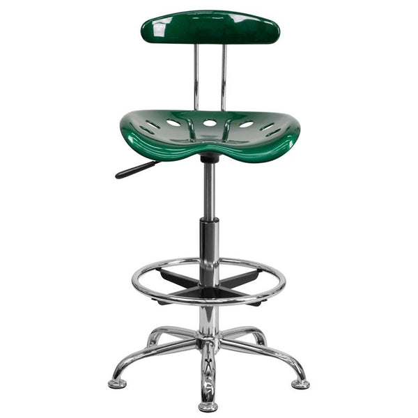 Flash Furniture Vibrant Green and Chrome Drafting Stool with Tractor Seat - LF-215-GREEN-GG