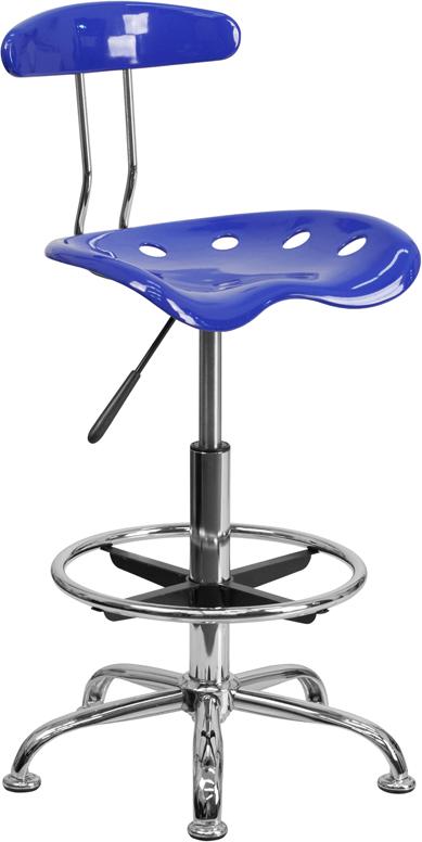 Flash Furniture Vibrant Nautical Blue and Chrome Drafting Stool with Tractor Seat - LF-215-NAUTICALBLUE-GG