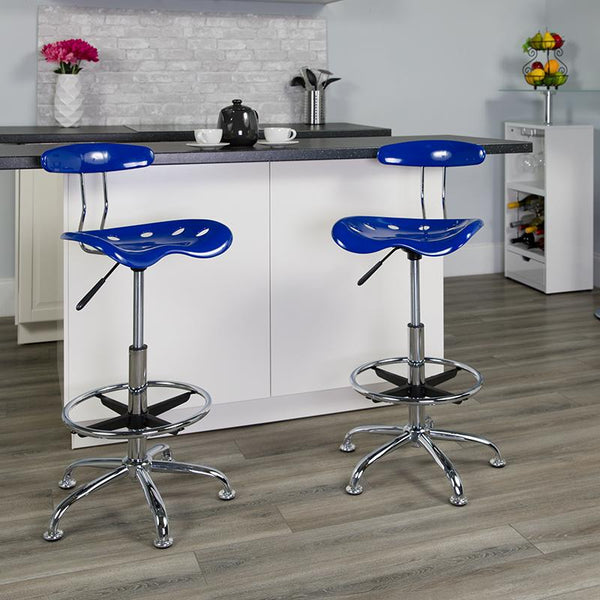 Flash Furniture Vibrant Nautical Blue and Chrome Drafting Stool with Tractor Seat - LF-215-NAUTICALBLUE-GG