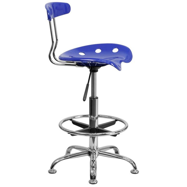 Flash Furniture Vibrant Nautical Blue and Chrome Drafting Stool with Tractor Seat - LF-215-NAUTICALBLUE-GG