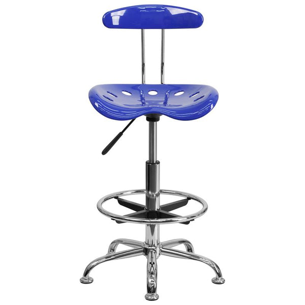 Flash Furniture Vibrant Nautical Blue and Chrome Drafting Stool with Tractor Seat - LF-215-NAUTICALBLUE-GG