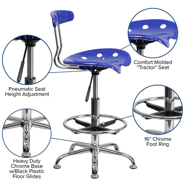 Flash Furniture Vibrant Nautical Blue and Chrome Drafting Stool with Tractor Seat - LF-215-NAUTICALBLUE-GG