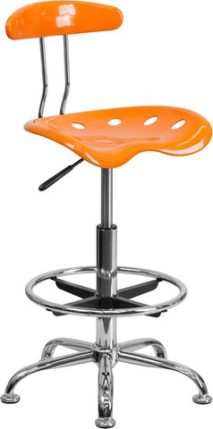 Flash Furniture Vibrant Orange and Chrome Drafting Stool with Tractor Seat - LF-215-ORANGEYELLOW-GG