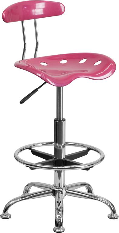 Flash Furniture Vibrant Pink and Chrome Drafting Stool with Tractor Seat - LF-215-PINK-GG