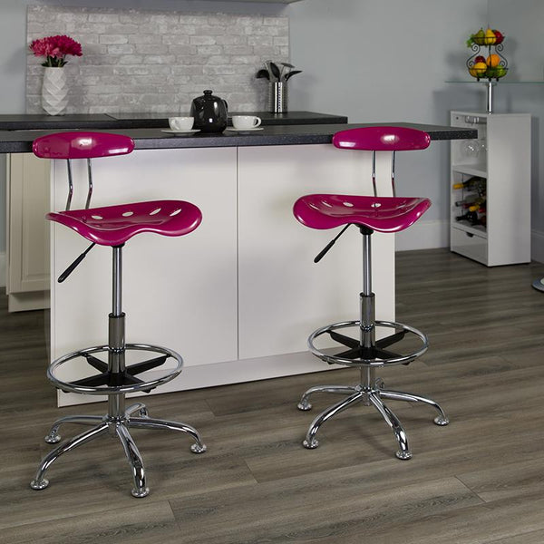 Flash Furniture Vibrant Pink and Chrome Drafting Stool with Tractor Seat - LF-215-PINK-GG