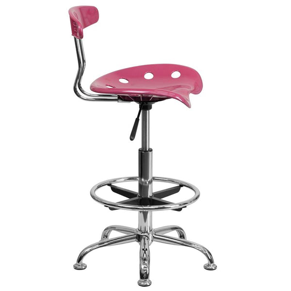 Flash Furniture Vibrant Pink and Chrome Drafting Stool with Tractor Seat - LF-215-PINK-GG