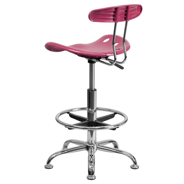 Flash Furniture Vibrant Pink and Chrome Drafting Stool with Tractor Seat - LF-215-PINK-GG