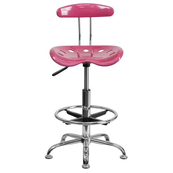 Flash Furniture Vibrant Pink and Chrome Drafting Stool with Tractor Seat - LF-215-PINK-GG