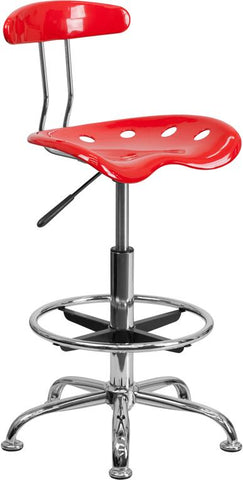 Flash Furniture Vibrant Red and Chrome Drafting Stool with Tractor Seat - LF-215-RED-GG