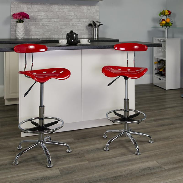 Flash Furniture Vibrant Red and Chrome Drafting Stool with Tractor Seat - LF-215-RED-GG